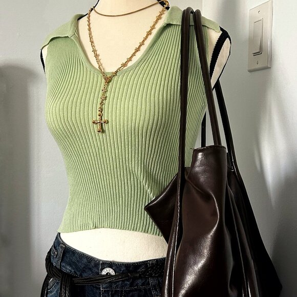 Tops - Green Ribbed Top